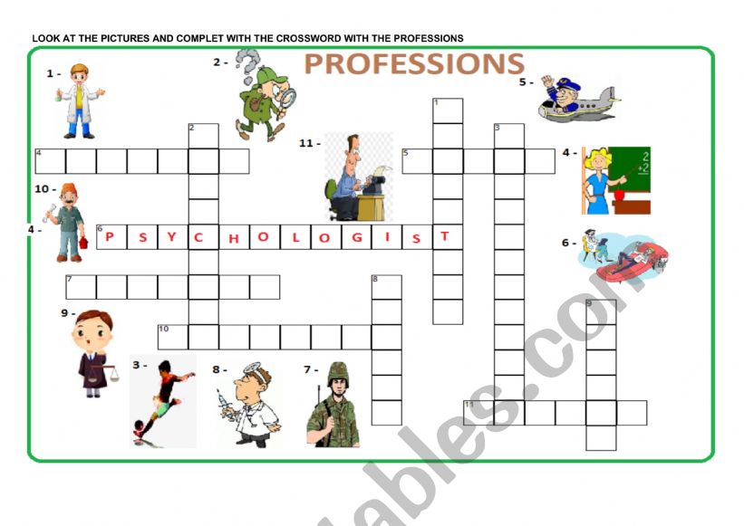 Professions worksheet