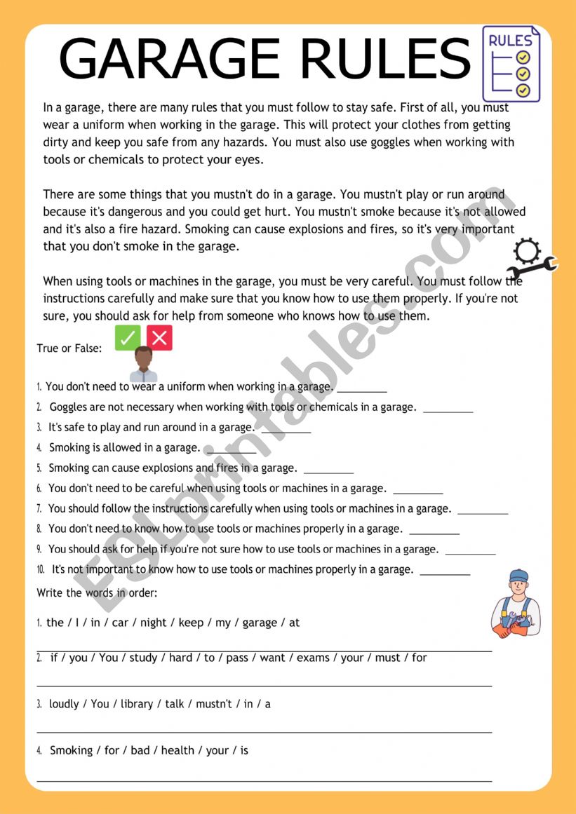 GARAGE RULES worksheet