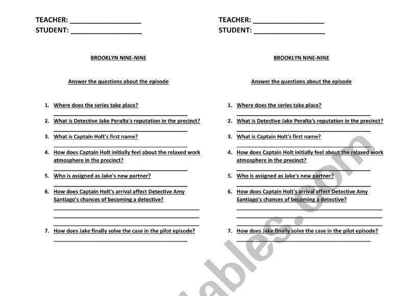 BROOKLYN NINE NINE worksheet