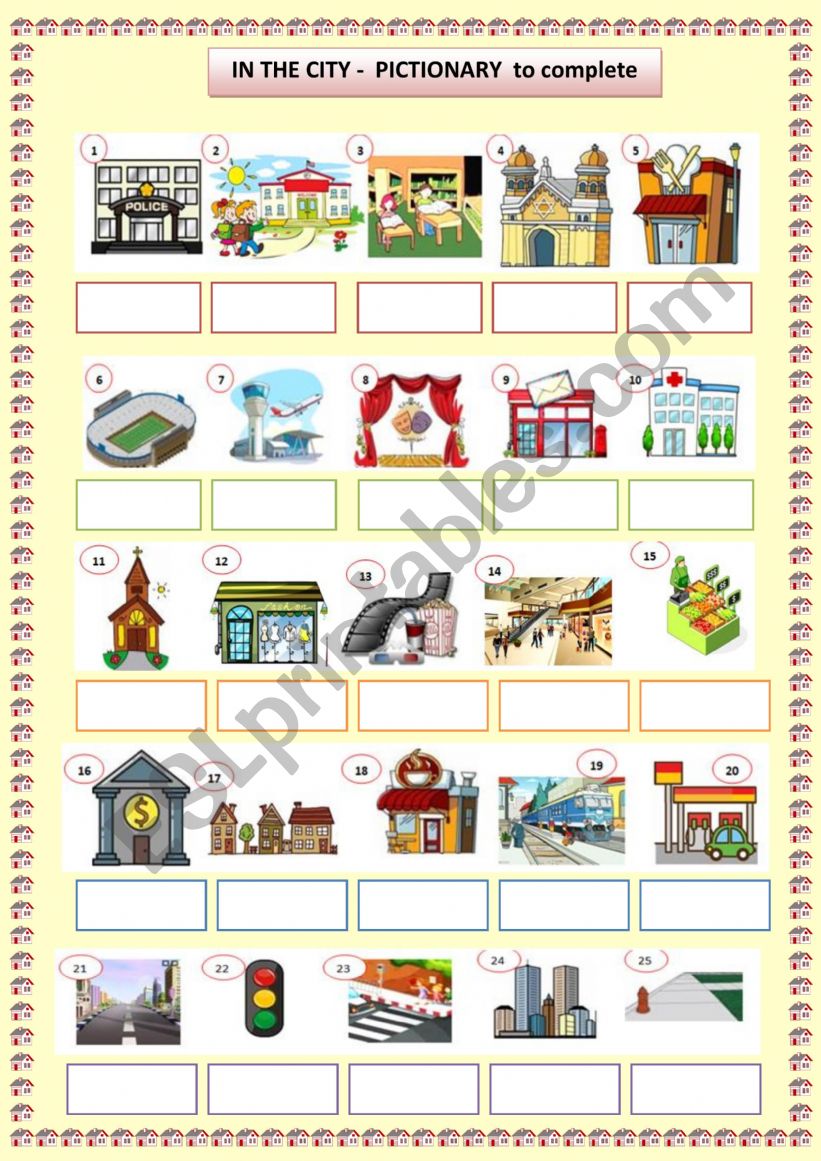 In the city 3 pages - pictionary (to complete key available) + wordsearch