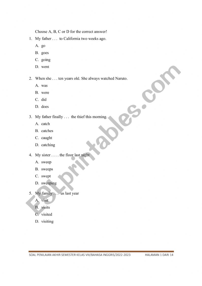 English test worksheet