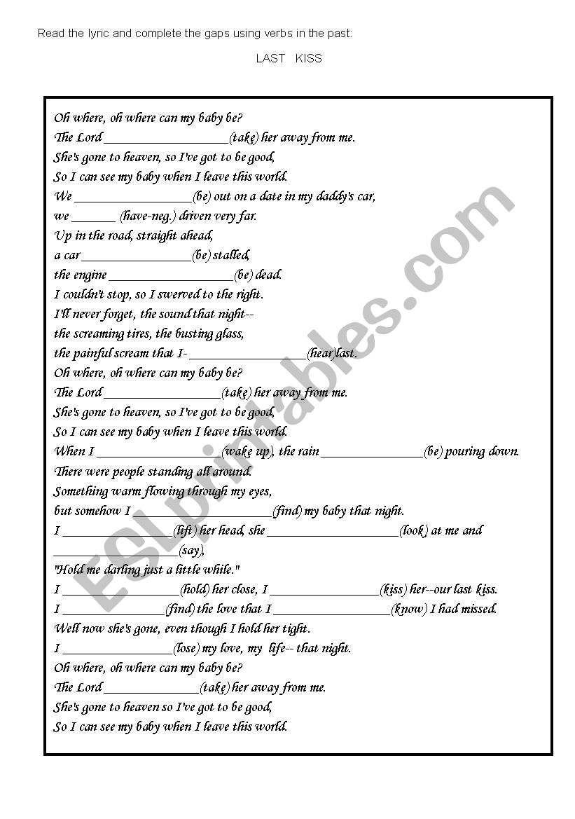 Last kiss worksheet