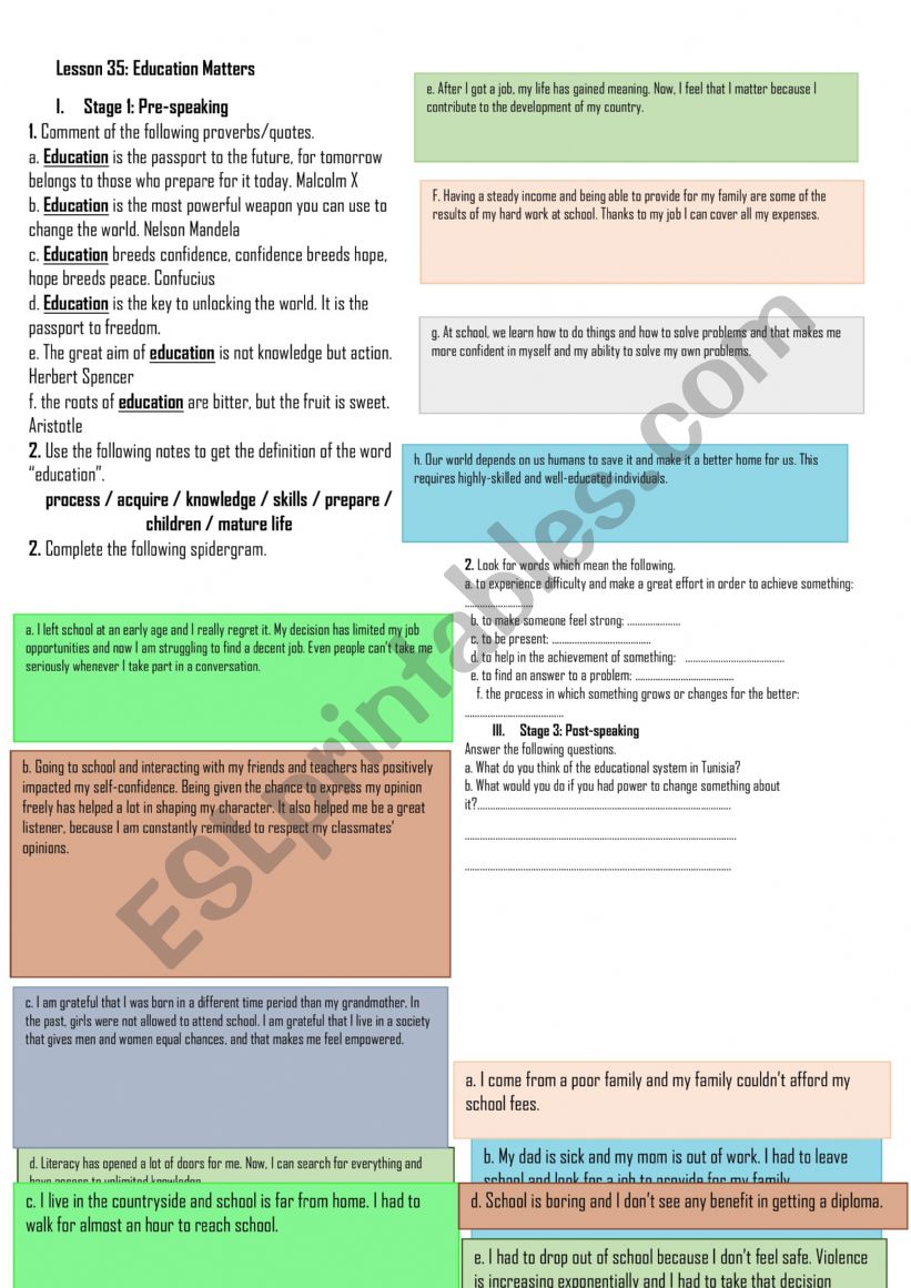 education matters worksheet