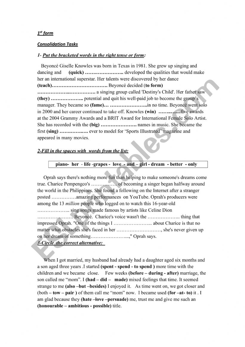 1st form - Review worksheet