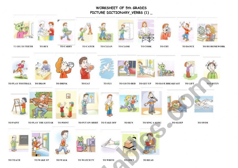 verbs picture dictionary worksheet