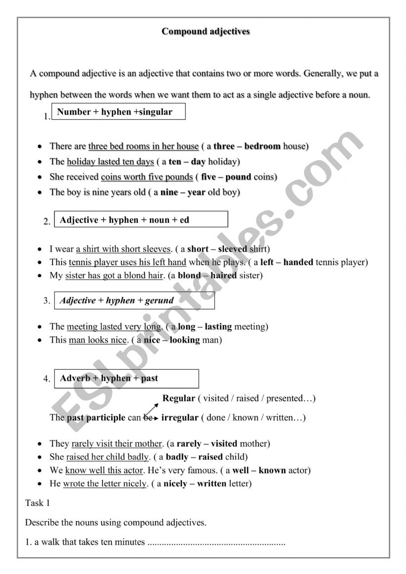 compound adjectives worksheet