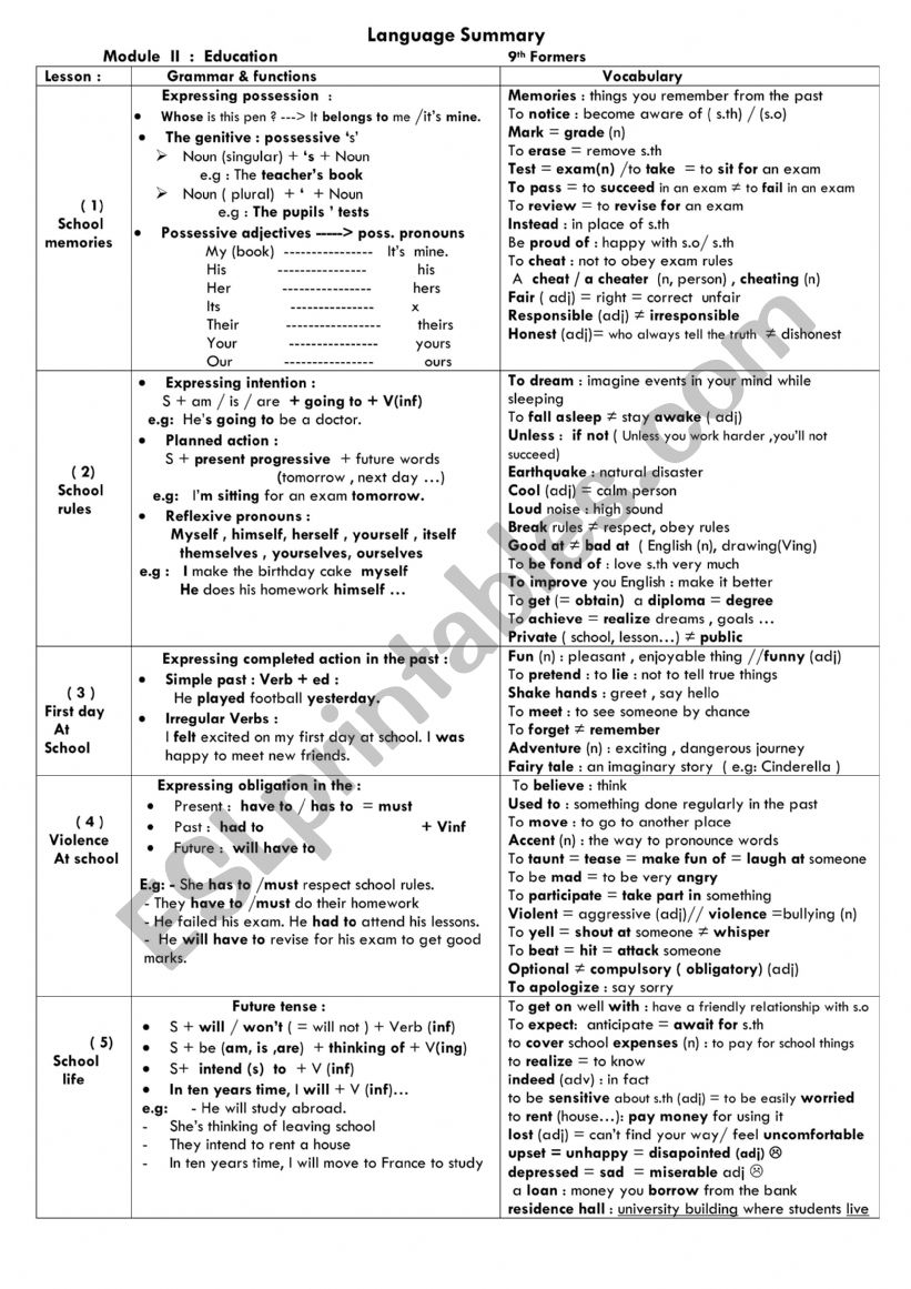 module 2 language summary worksheet