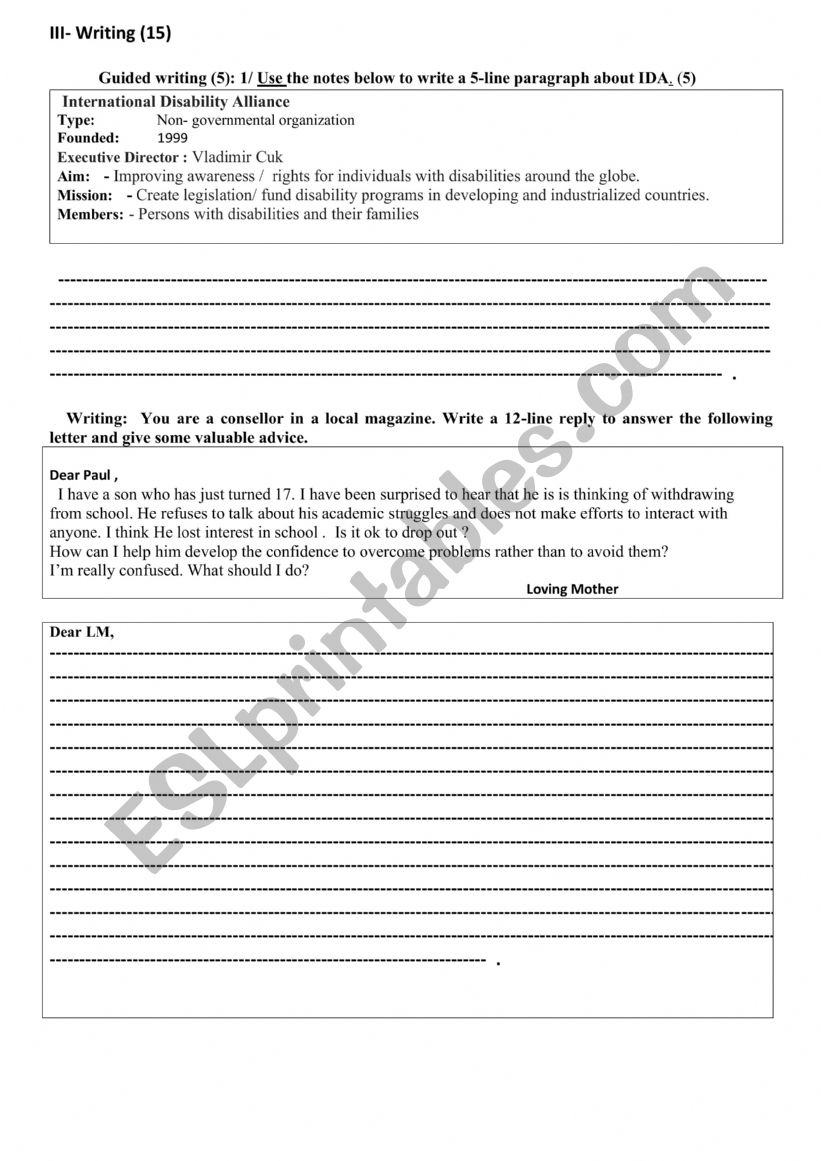 writing 3rd term worksheet