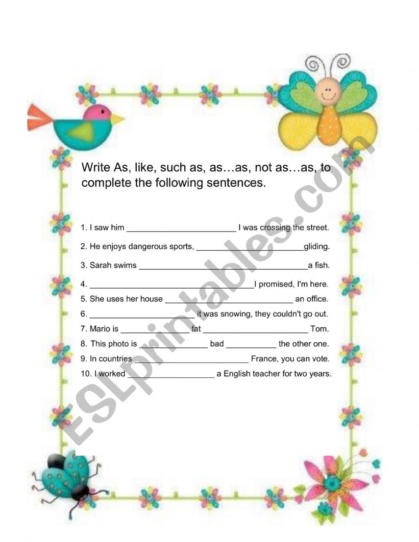 As- Like exercises worksheet