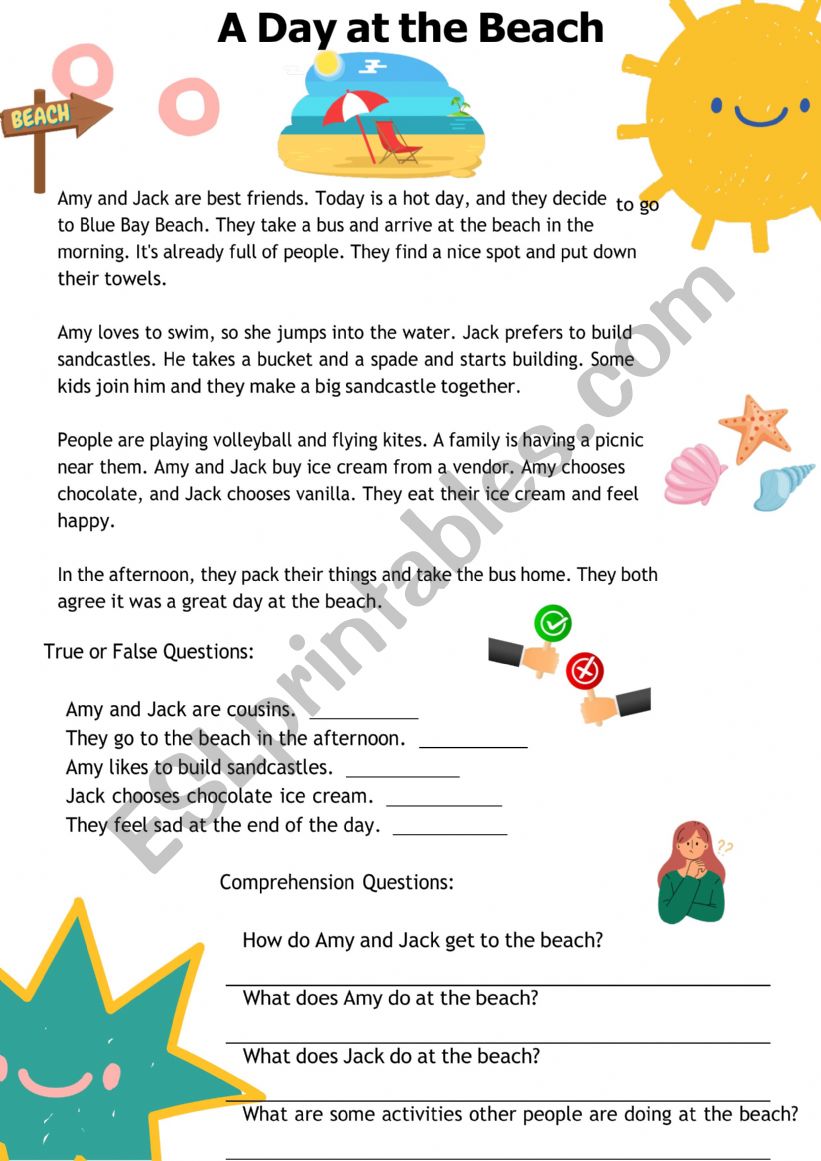 A day at the beach worksheet