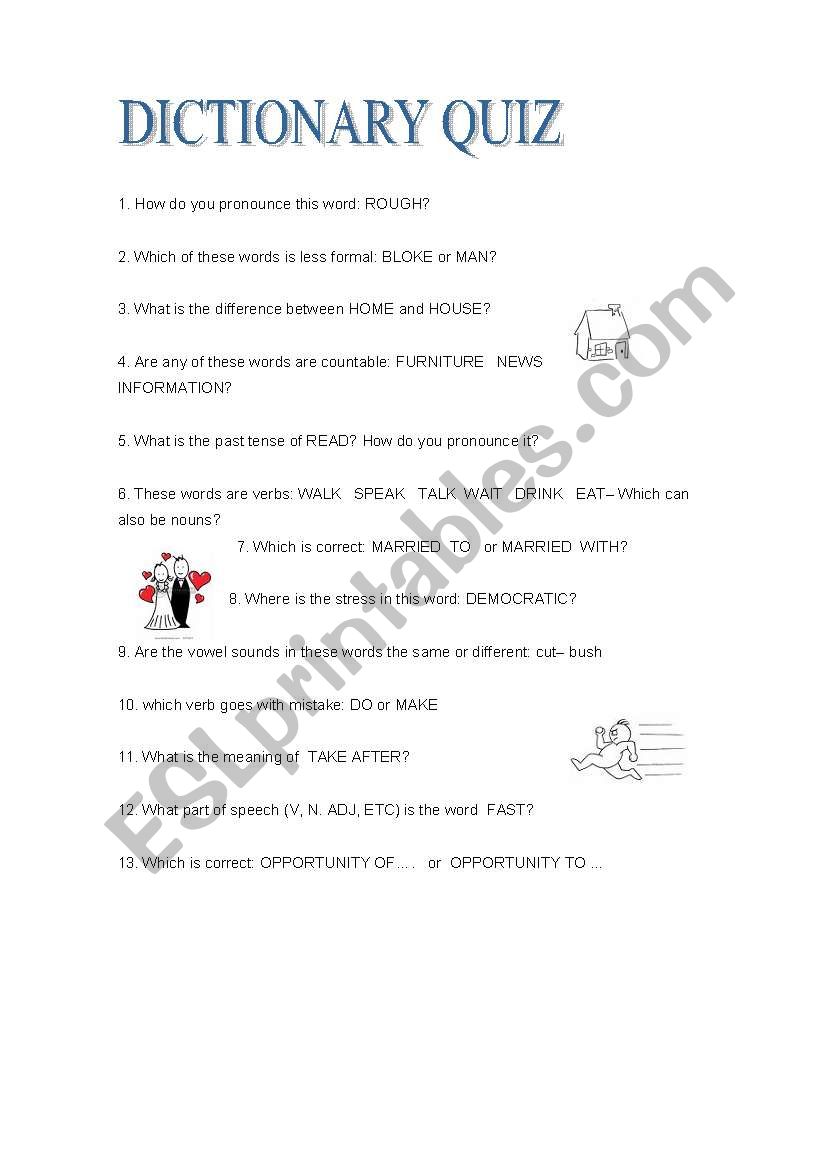 dictionary quiz worksheet