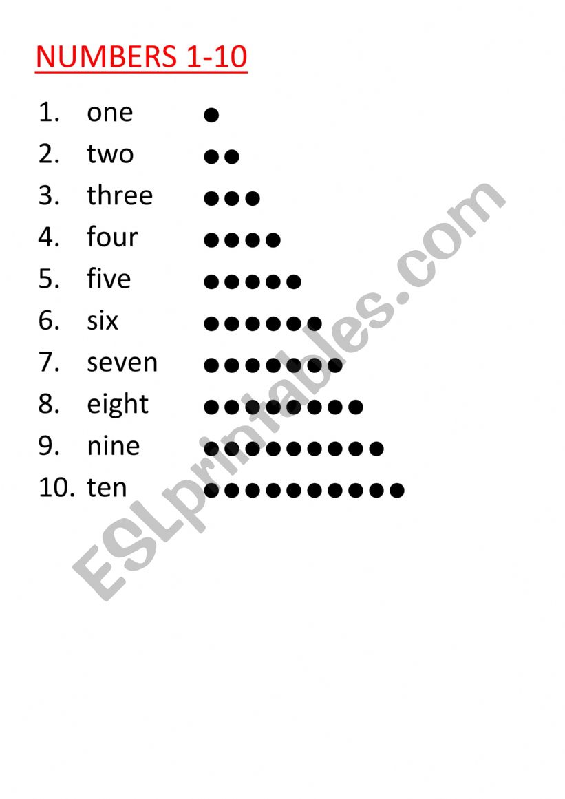 Numbers 1-10 worksheet