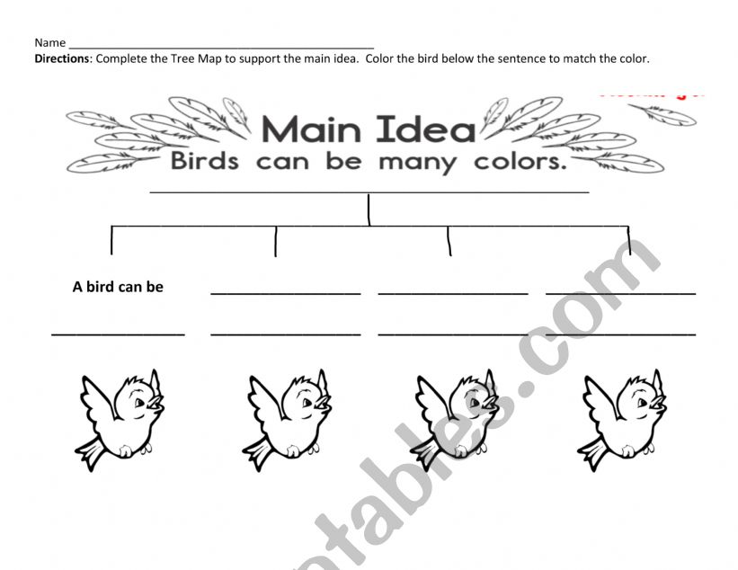 Tree Map Colors of Birds worksheet