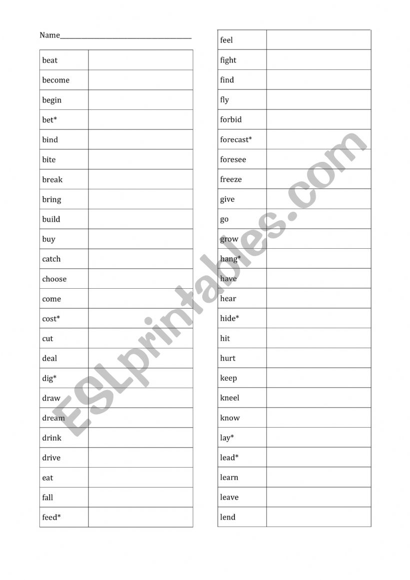 Verb test worksheet