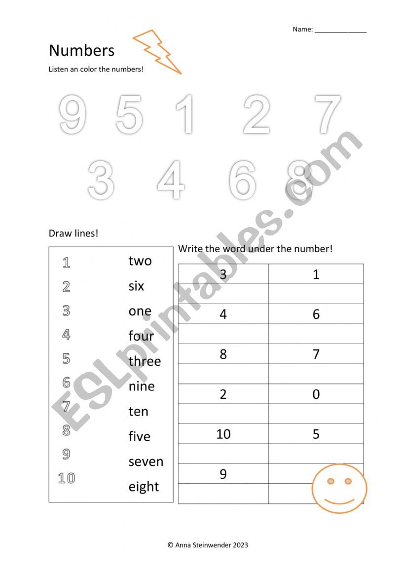 Writing numbers from 0 to 10 worksheet