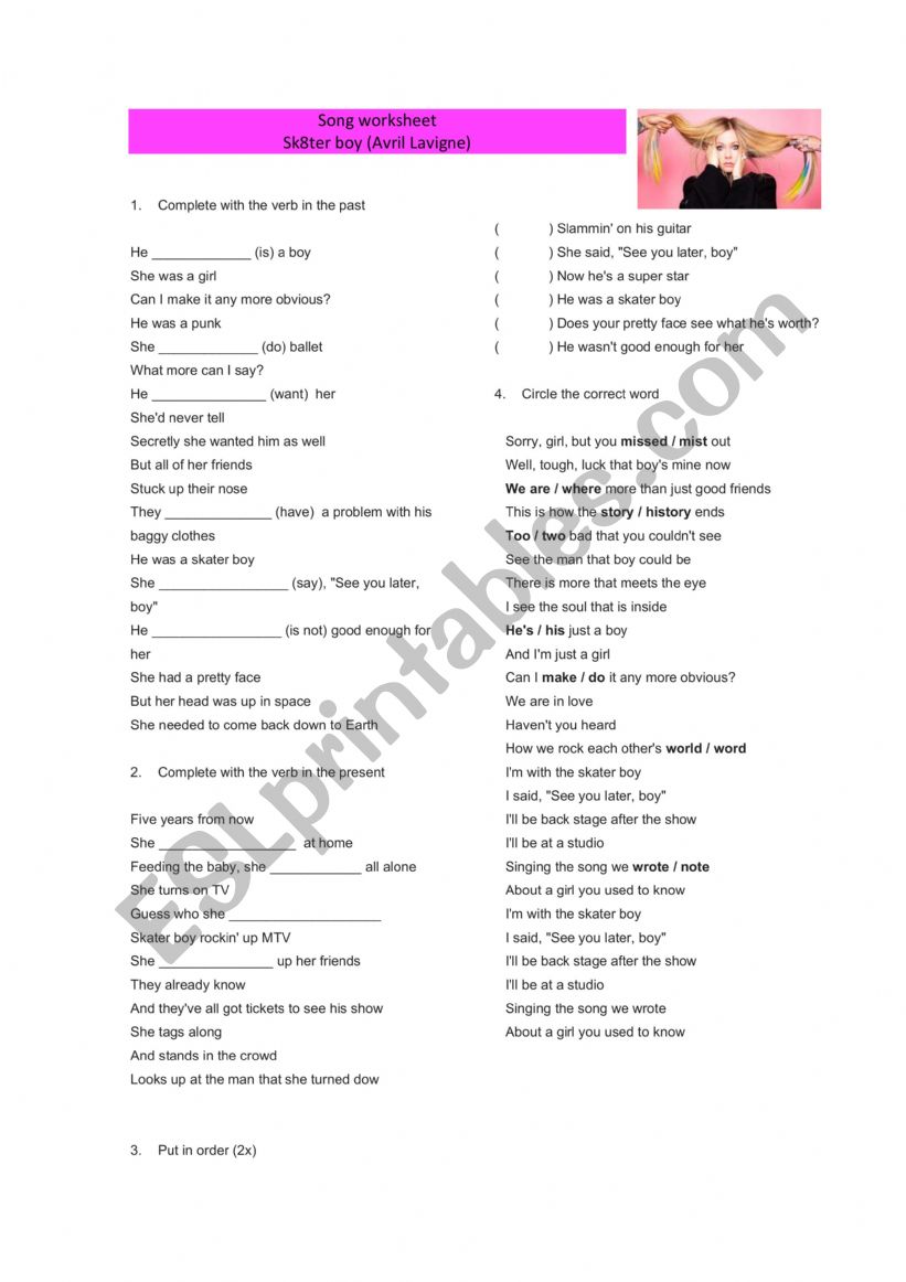 S8ter Boi song worksheet worksheet