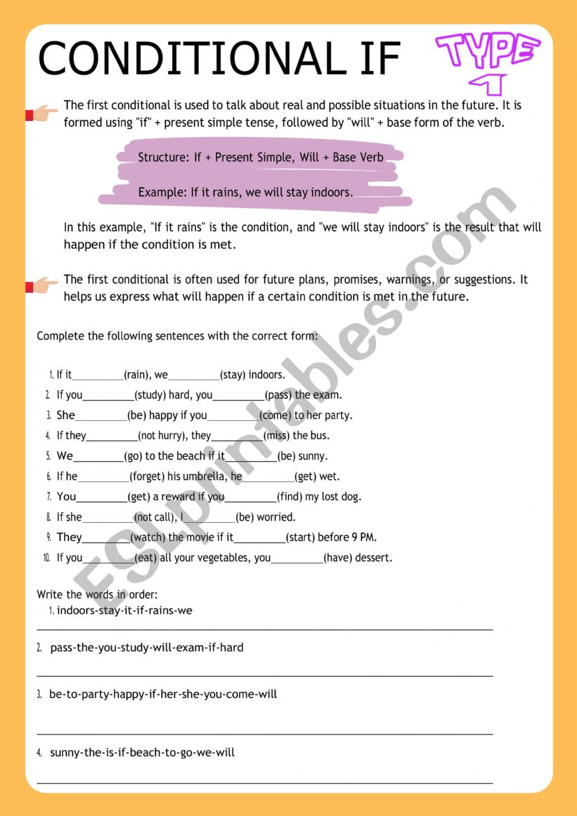 Conditional type 1 worksheet