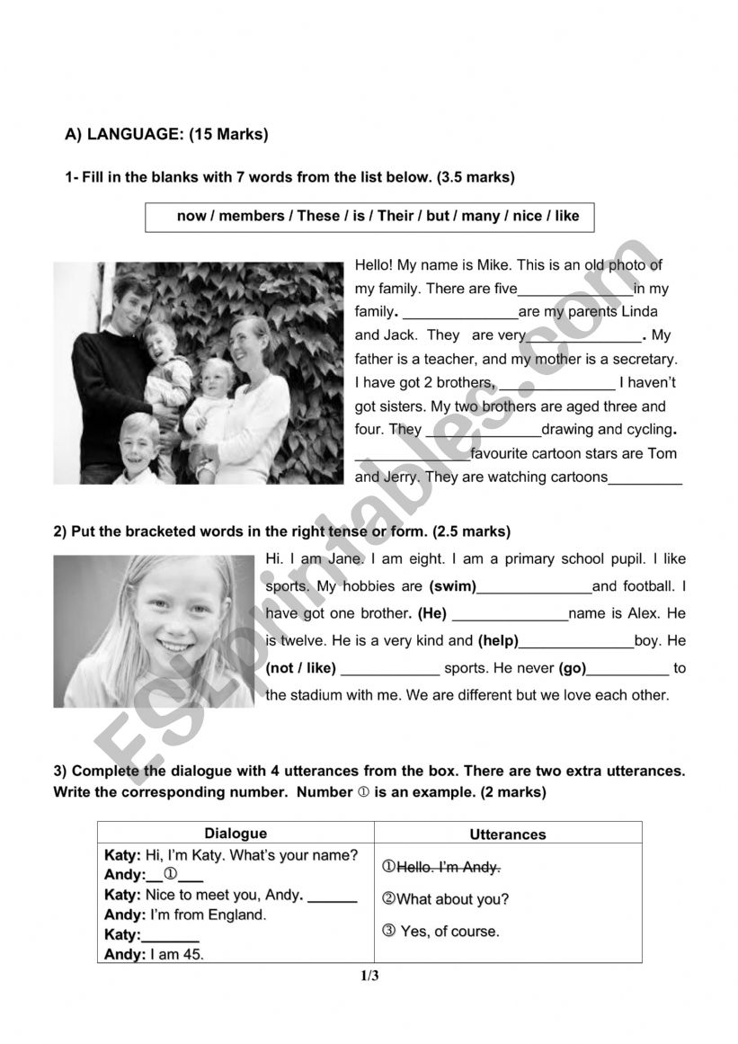 7 th form test worksheet