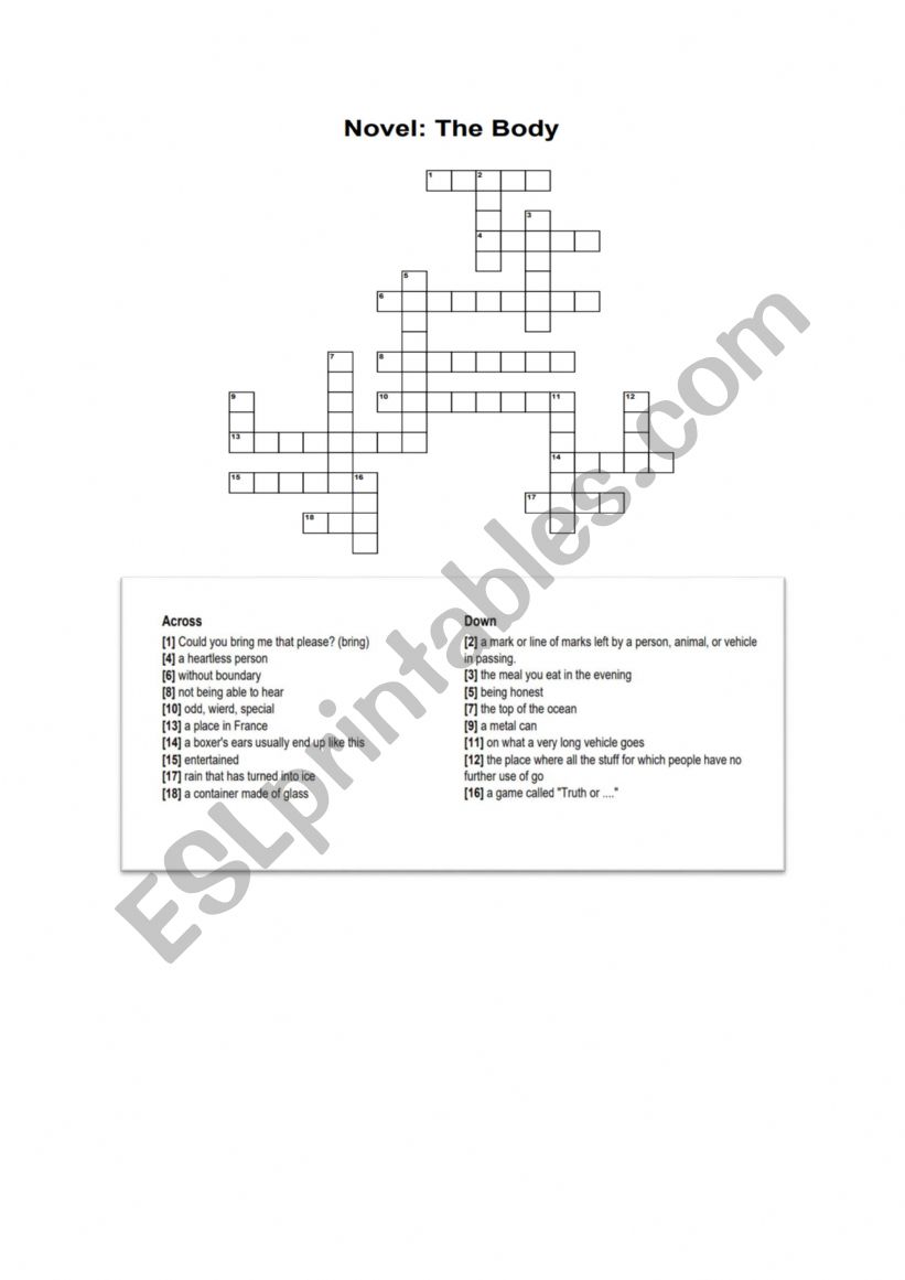 Crossword Penguin Readers The Body by S King ESL worksheet by Crossword Penguin Readers The Body by S King ESL worksheet by