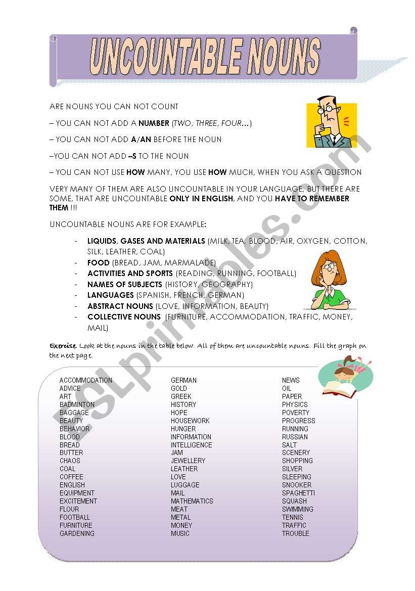 Uncountable Nouns worksheet