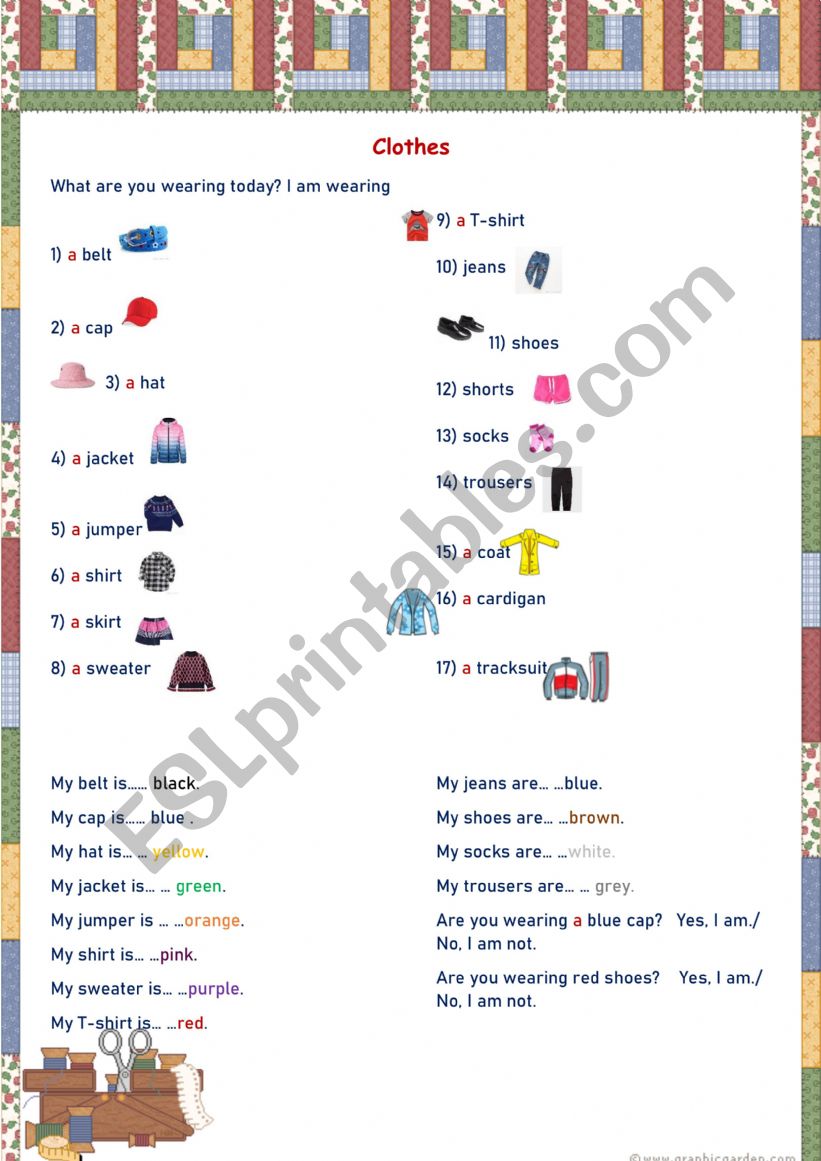 Clothes worksheet