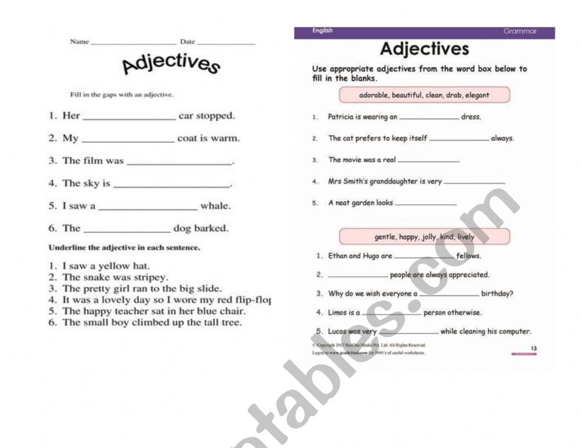 adjectives and nouns worksheet