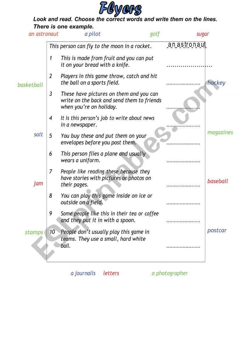 Flyers worksheet