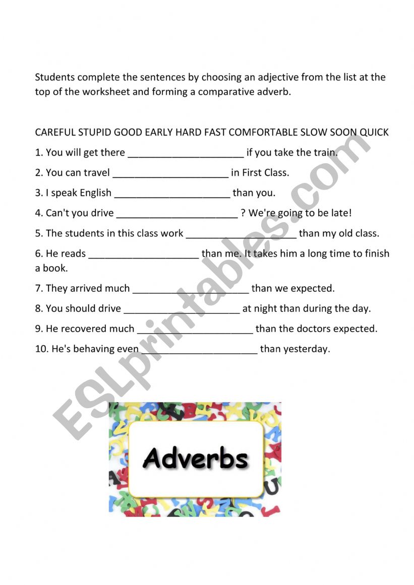 adverbs of comparision worksheet