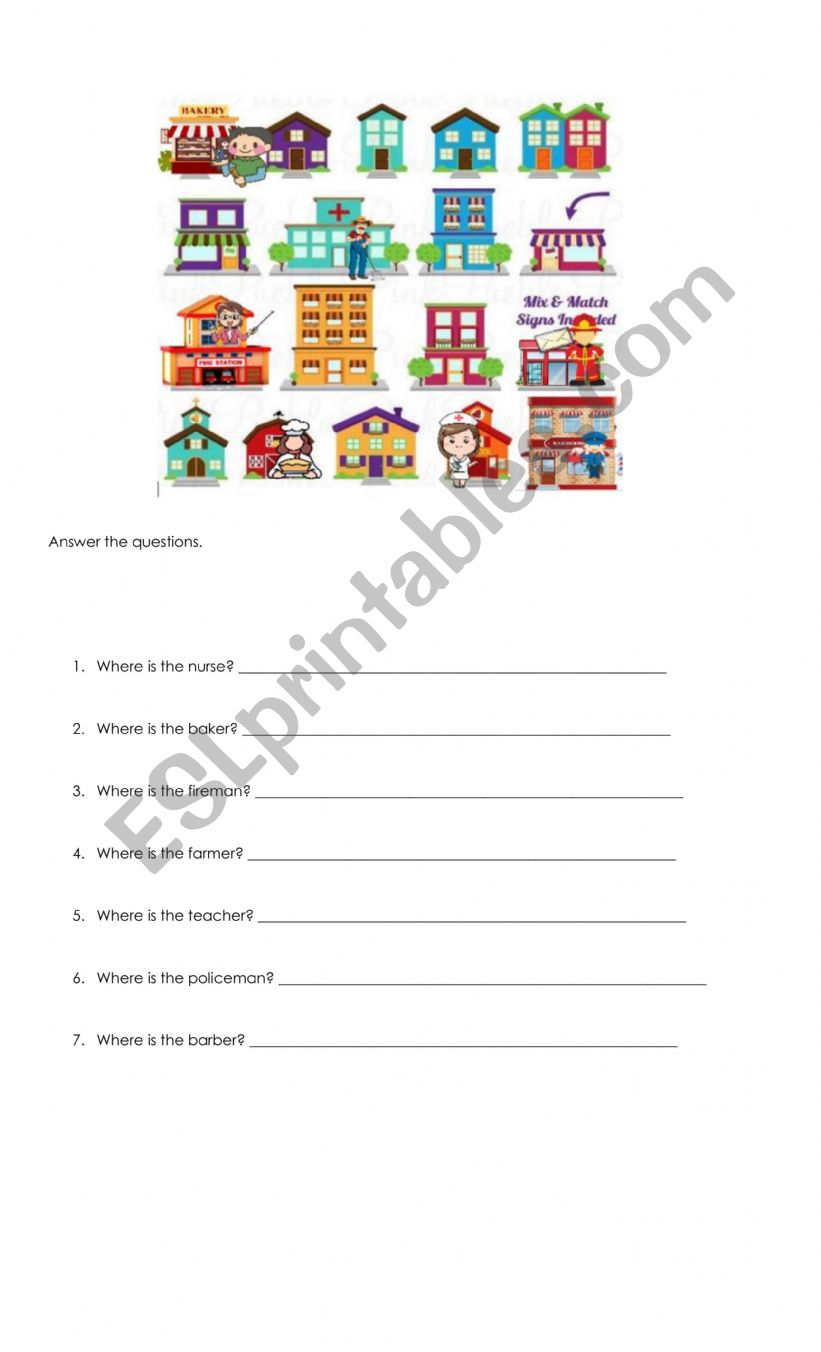 Occupations + places + where worksheet