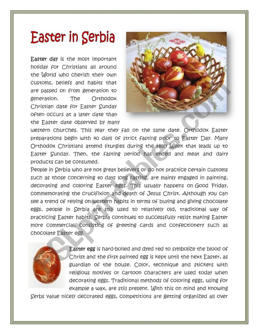 Easter in Serbia worksheet