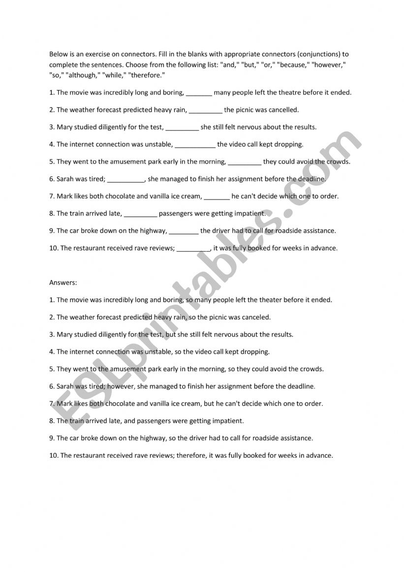 Connectors worksheet