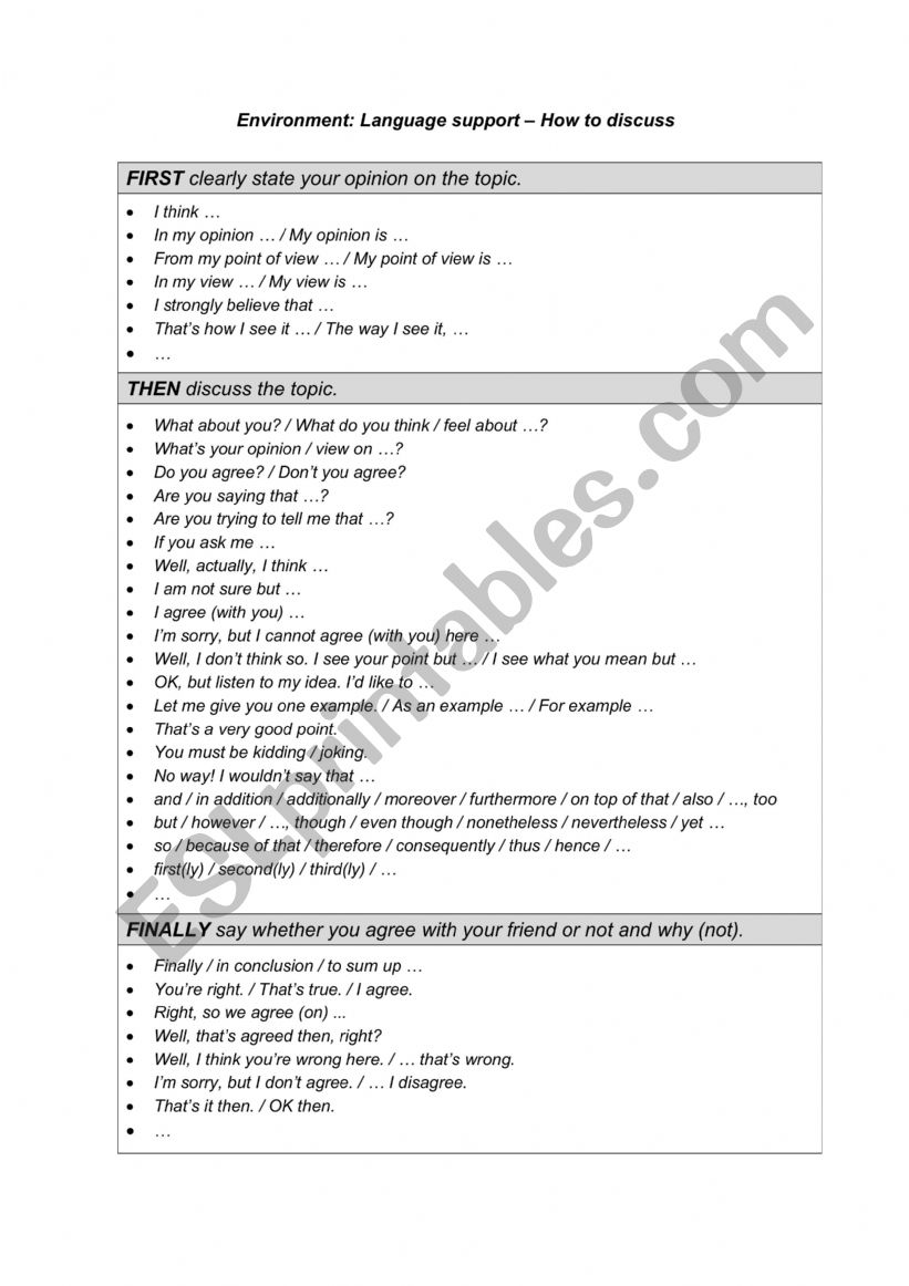 How to discuss worksheet