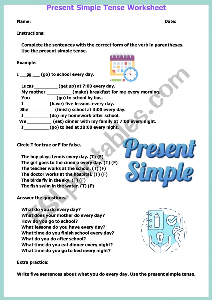 Present Simple Worksheet worksheet