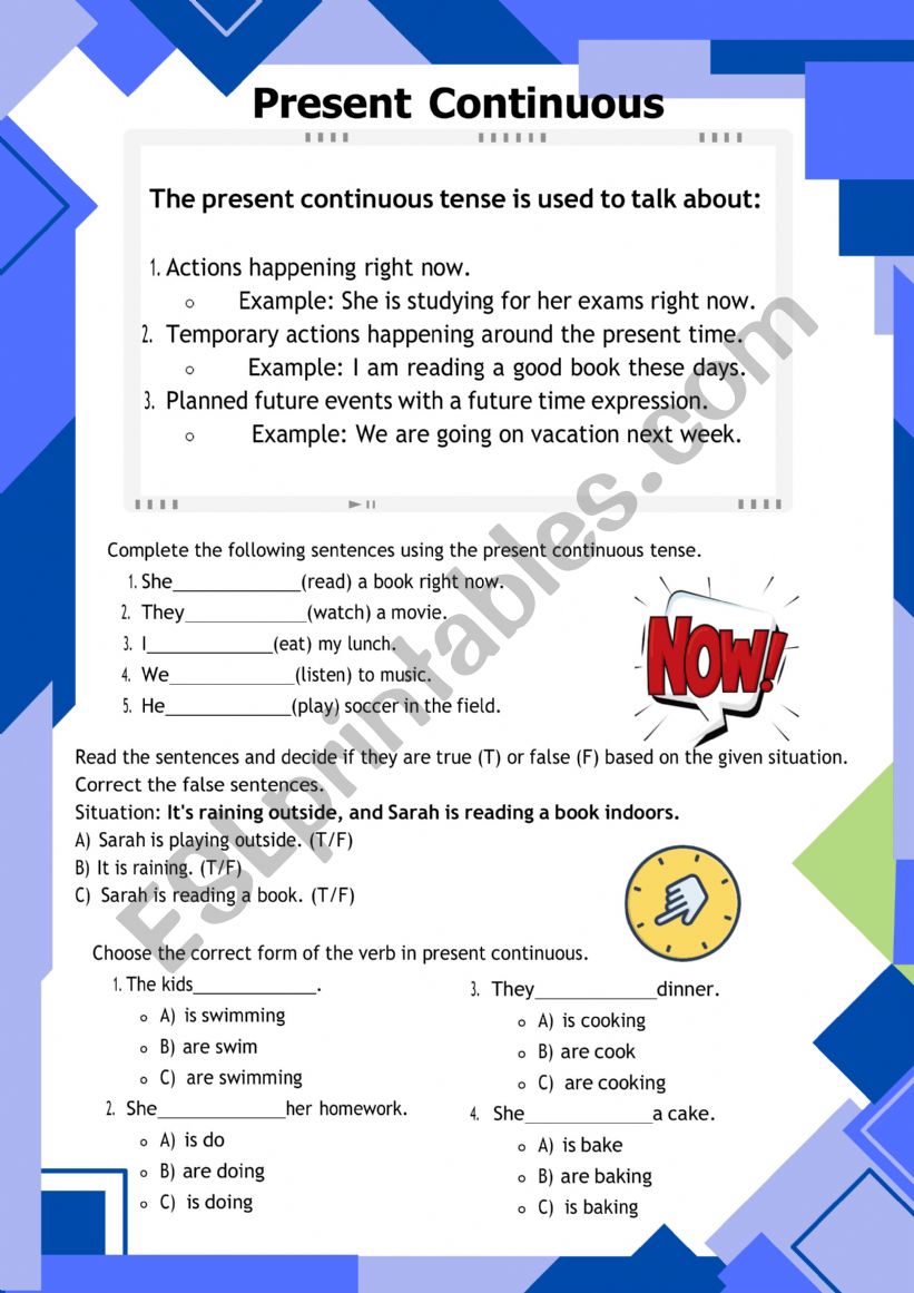 Present continuous worksheet