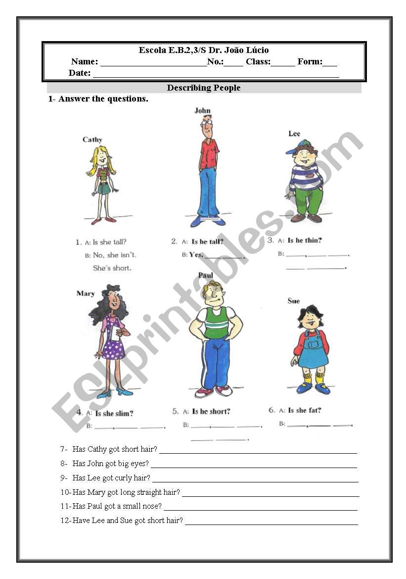 Describing people (part1/3) worksheet