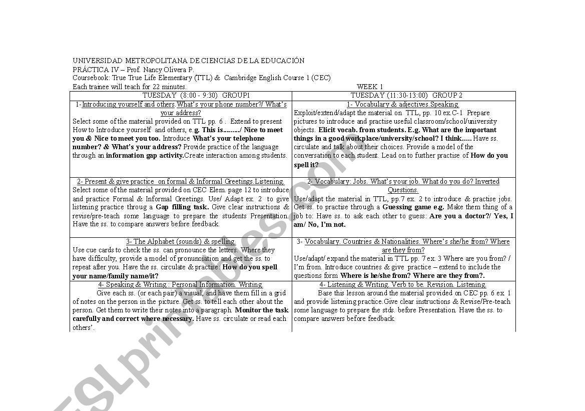 Lesson plan worksheet