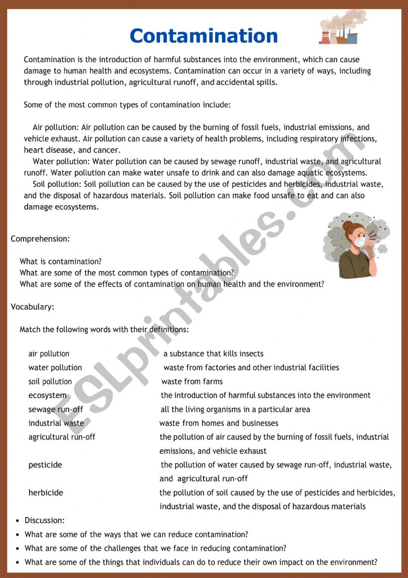 Contamination worksheet