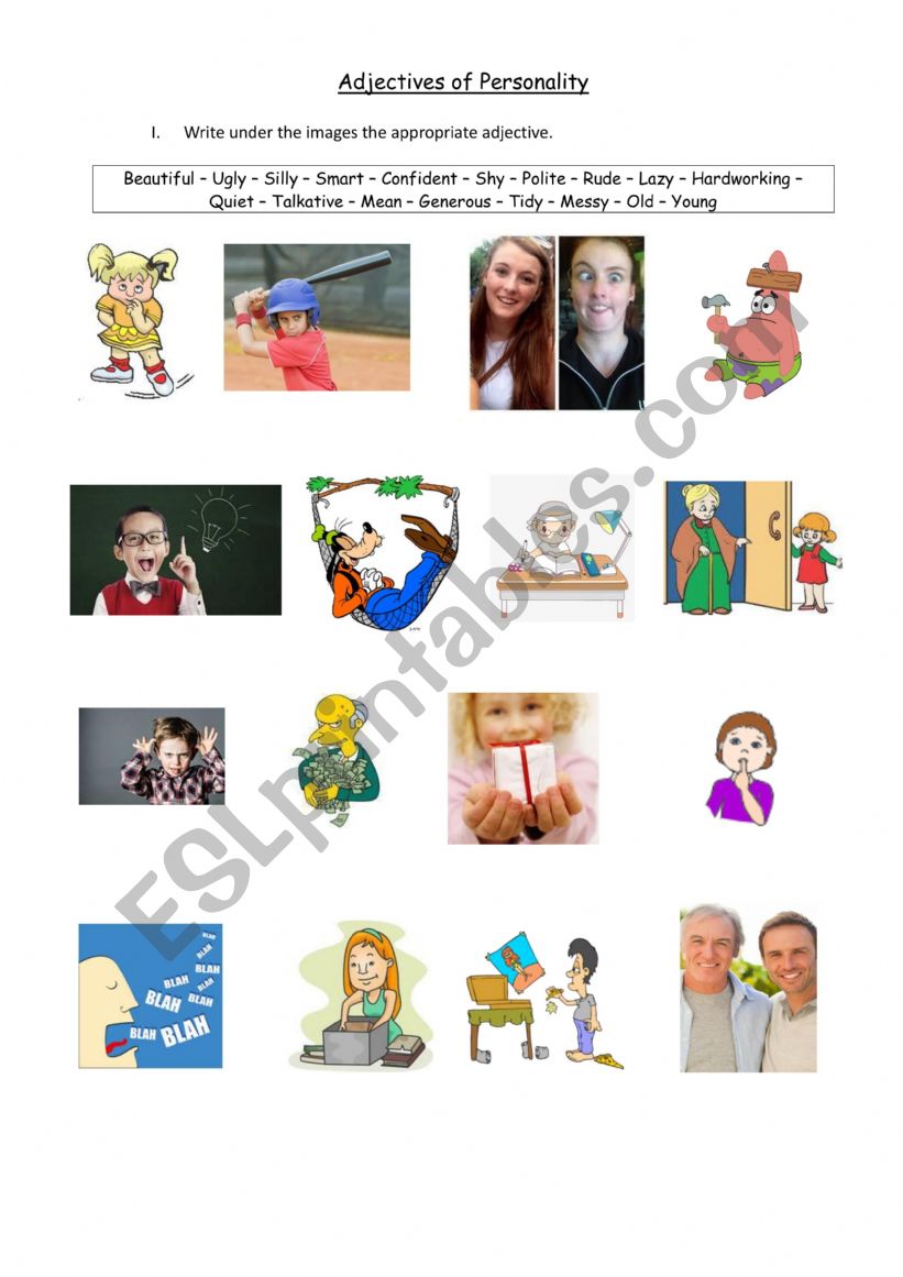 Personality Adjectives - ESL worksheet by Valylonen