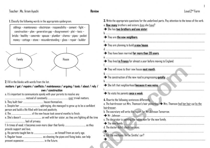 2nd Form - Review worksheet