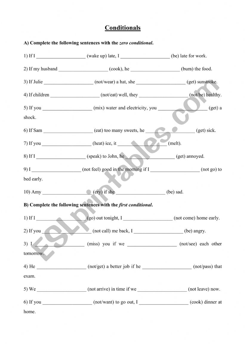 Conditional test 2 worksheet