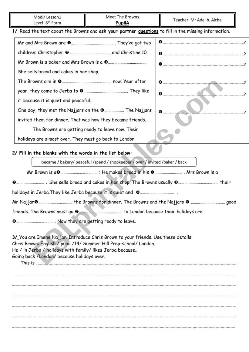Meet The Browns worksheet