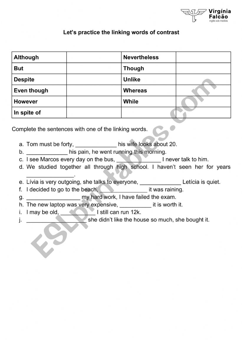 lINKING WORDS FOR CONTRAST worksheet