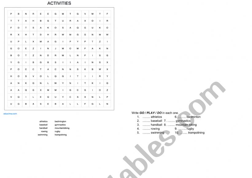 activities worksheet