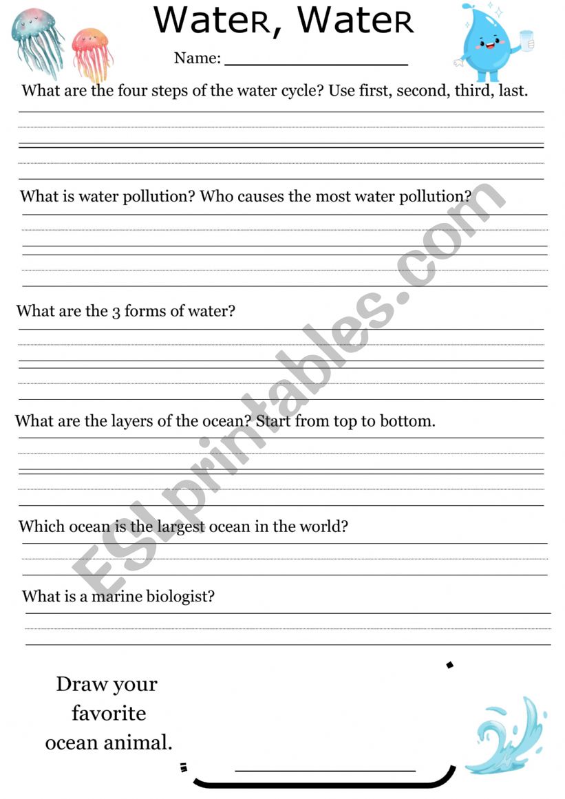 Water/Ocean Review Questions worksheet