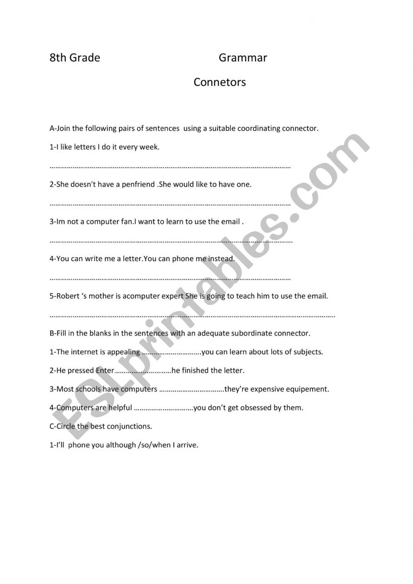 connectors worksheet