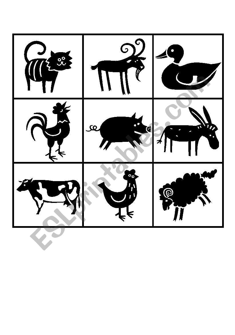 Farm Animal Bingo B worksheet