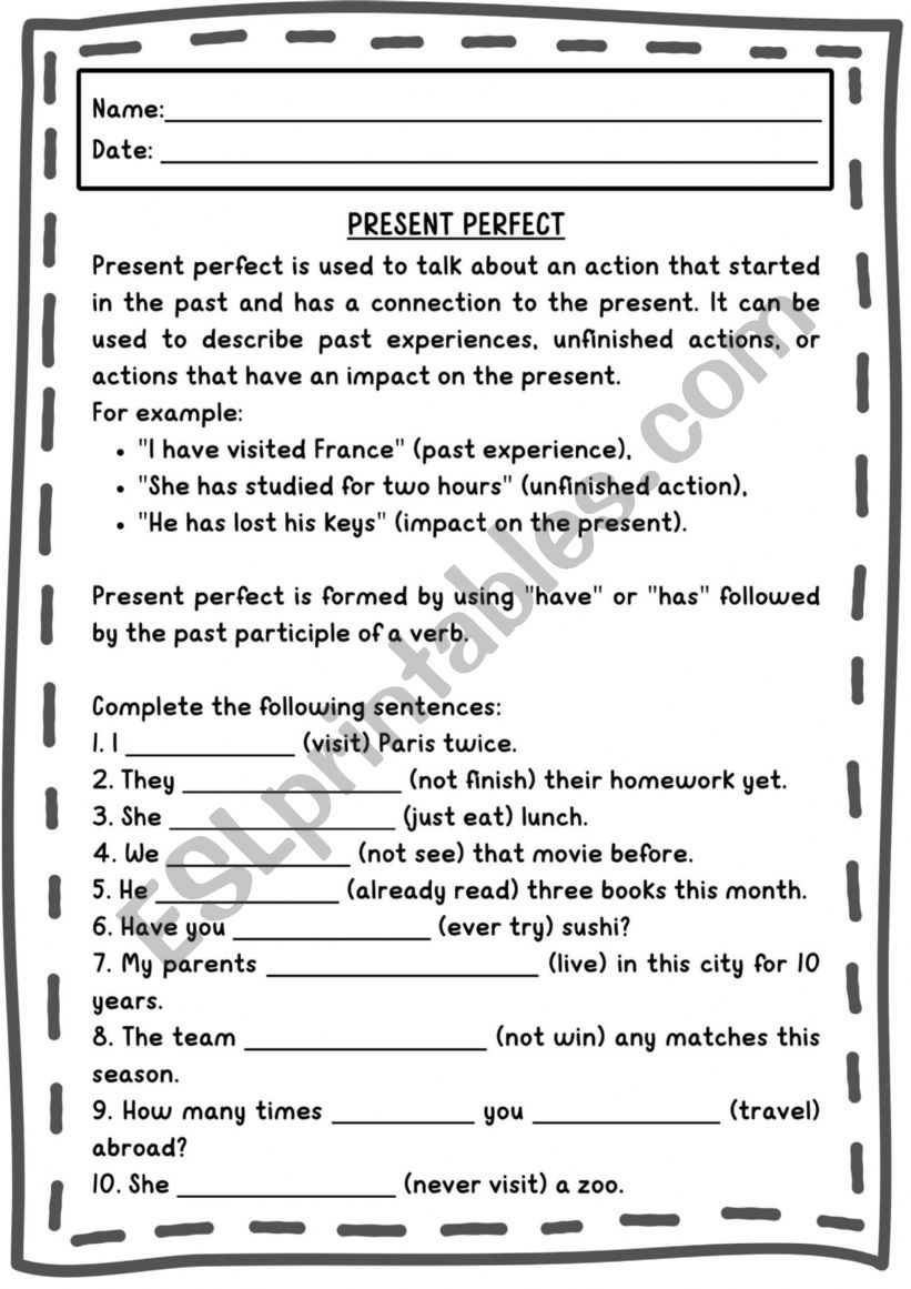 PRESENT PERFECT worksheet