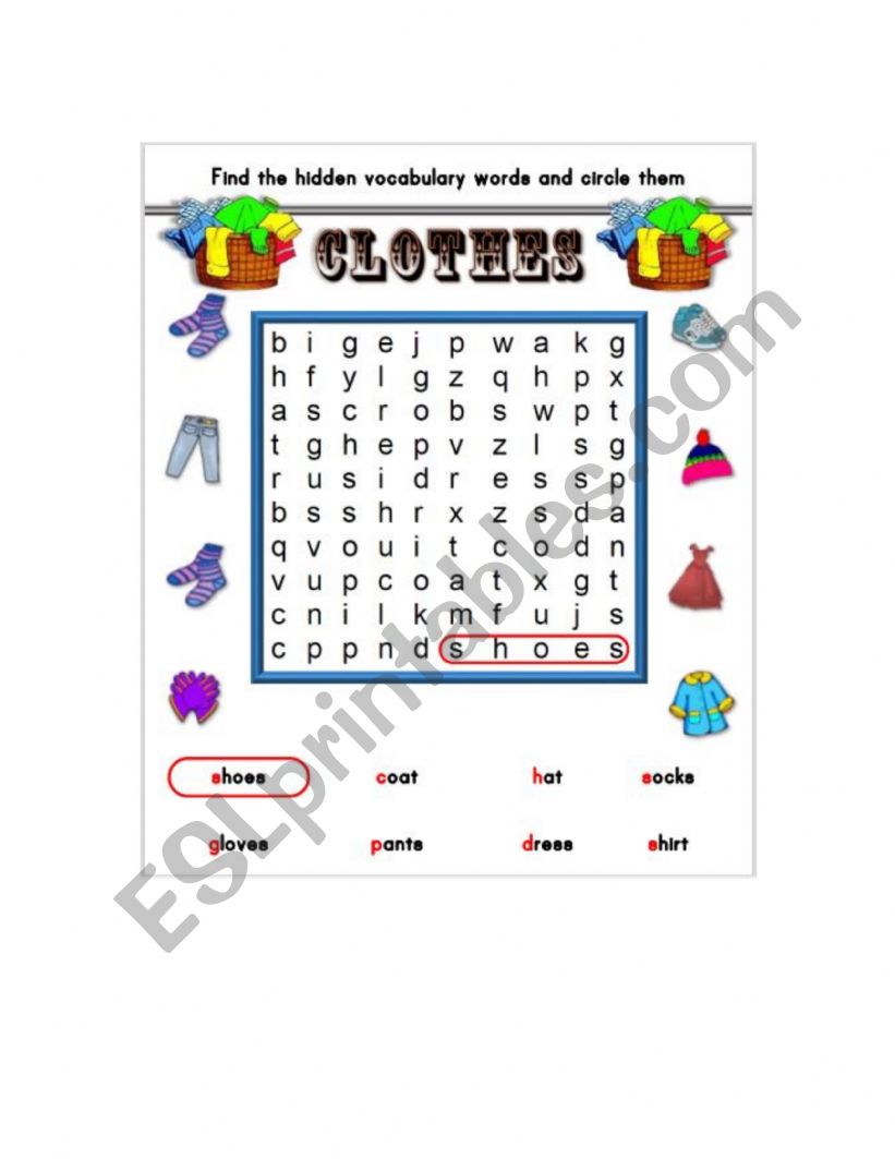 Clothes vocabulary worksheet