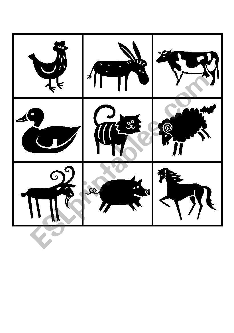 Farm Animal Bingo D worksheet