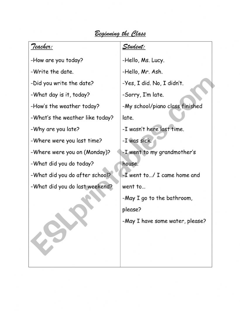 Classroom English  worksheet